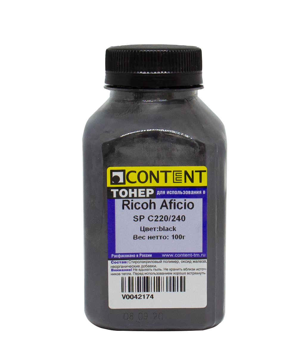 Тонер Content для Ricoh Aficio SP C220/240, Bk, 100 г, банка